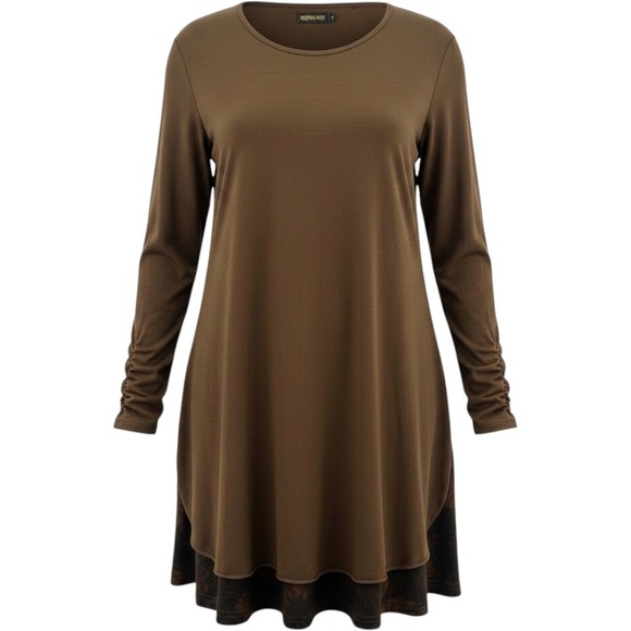 Reborn Tops - Reborn  Brown Tunic Top Floral Print Back Fall Lagonlook  Long Sleeve Women's XL